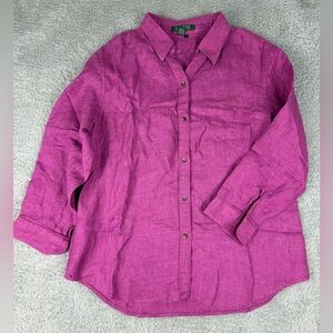 Lauren Ralph Lauren Purple Linen Button Down Shirt Women Size L Monogram Logo